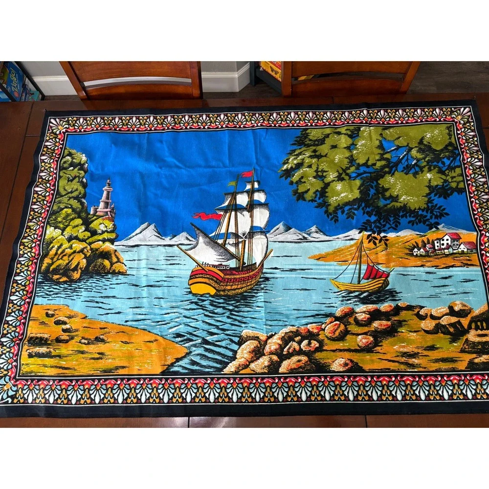 RJ BKLYN NY Nautical Ship Cotton Tapestry Wall Hanging 58x38 Turkey S0166